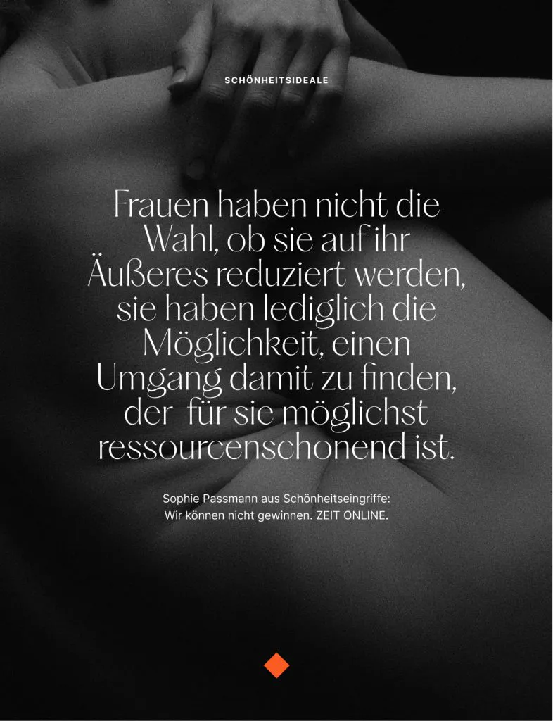 Black-and-white quote graphic about beauty ideals.